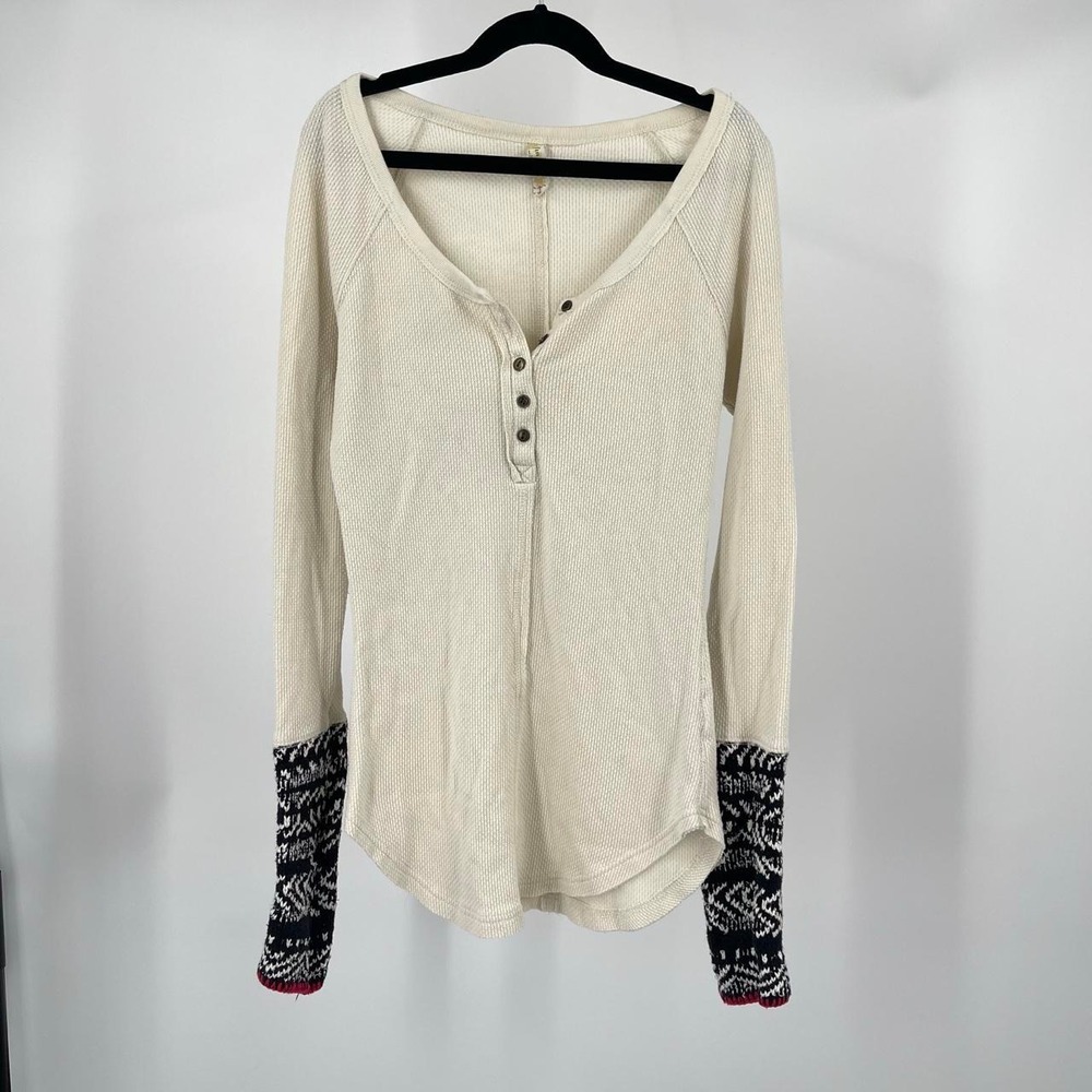 Free People Boho Henley Top S Alpine Cuff Thermal Waffle Knit Bella Elena 2010s